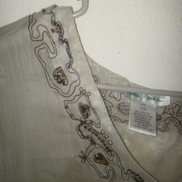 Ulla Popken sheer beaded coffee color top/ tunic - Picture 3 of 5